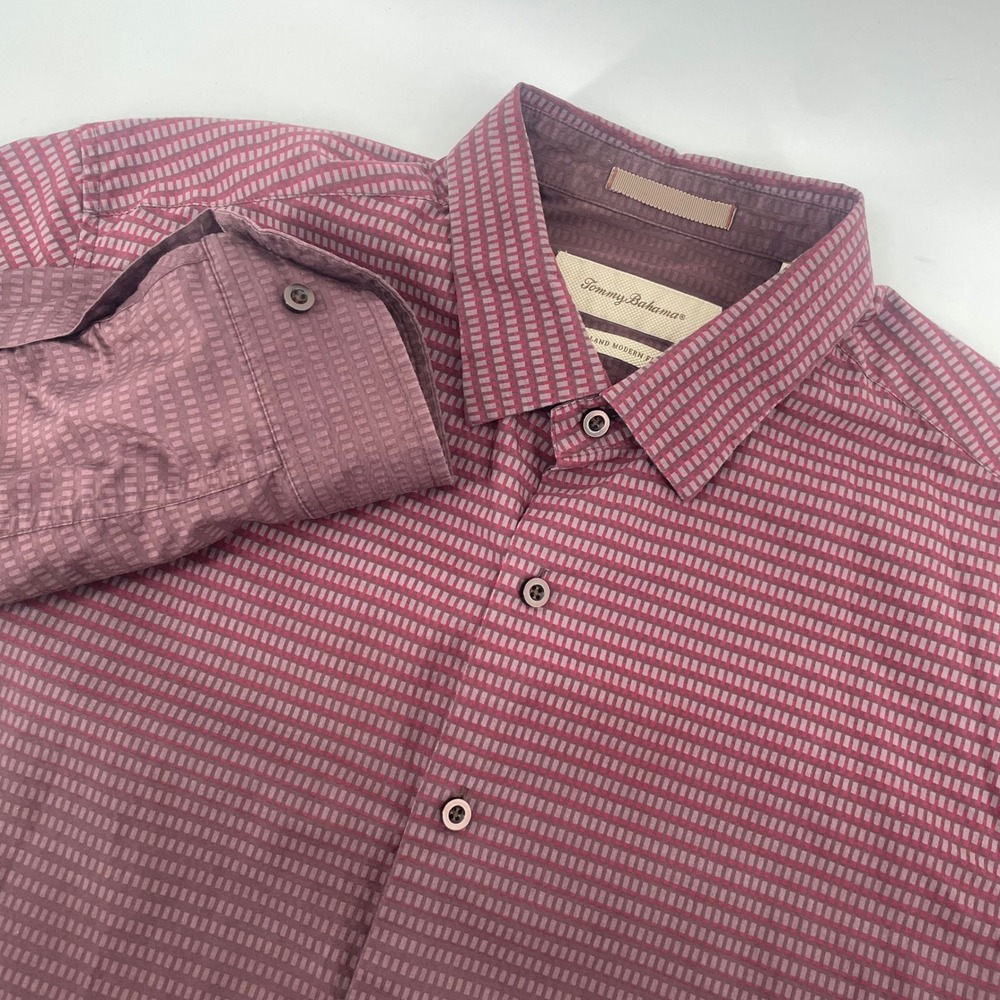 Tommy Bahama Button Down Shirt Mens Large Burgundy Silk Blend Island Modern Fit